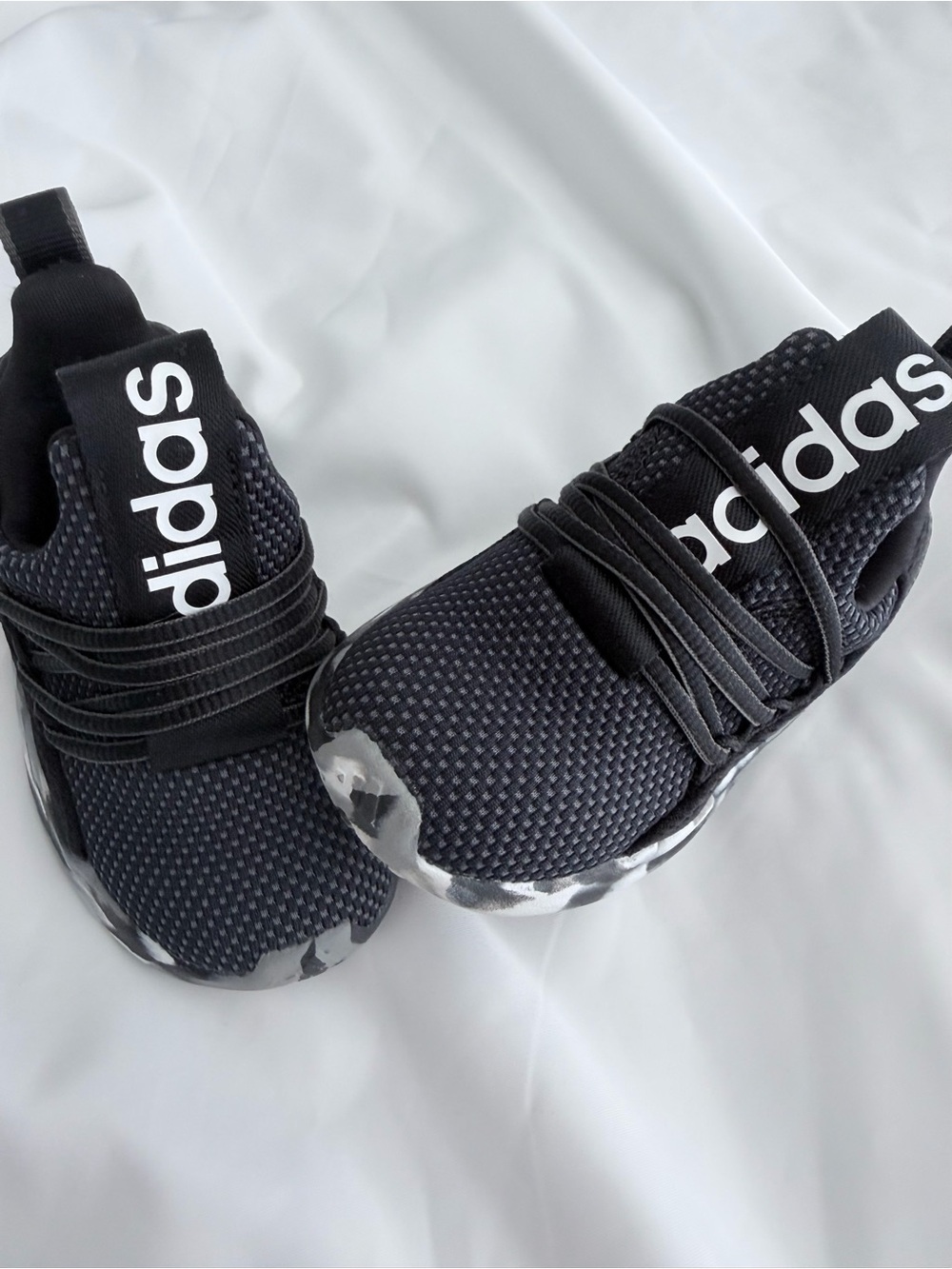 Adidas Kids Black Knit Slip-On Laced Sneakers